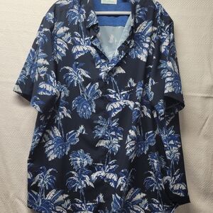 Caribbean Blue and White Casual Button Down Shirt